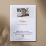 Såhär kommer gåvobladet se ut, utan personlig hälsning. Överst syns porträttbild på Lana, 7 år, i Libanon.