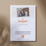 Såhär kommer gåvobladet se ut, utan personlig hälsning. Överst syns porträttbild på barnen Sebastián, Jose och Tatiana som är på flykt i Colombia.